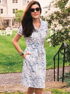 Kiel James Patrick Nautical Chinoiserie Shirt Dress White Blue Sarah Patrick Sz6